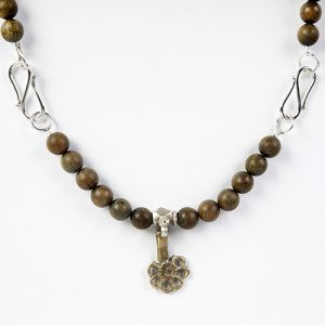 Jade moth focal, sandalwood beads,rectangular Thai  sterling spacers, sterling double hooks hook closures, with antique sterling ornament - Image 6