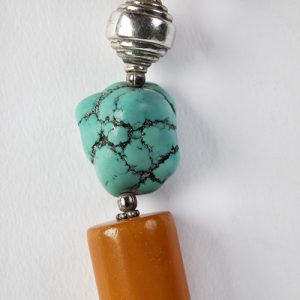 Old Amber tubular and Turquoise nugget bead necklace - Image 3