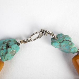 Old Amber tubular and Turquoise nugget bead necklace - Image 4