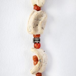 Conch and mother of pearl beads, conch carved hair beads inset with coral, antique shell focal, tiny corals, sterling hook closure - Image 3