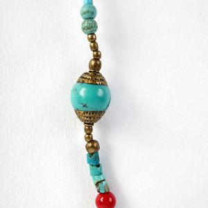 Tibetan inlaid coral and lapis focal, inlaid and capped Tibetan beads, turquoise heishi beads with coral spacers - Image 5