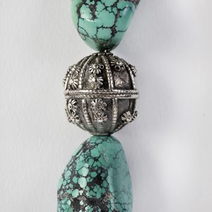 Antique Moroccan Hand of Fatima, large Yemeni silver bead pairs,  large turquoise nuggets, lapis and sterling spacers - Image 3
