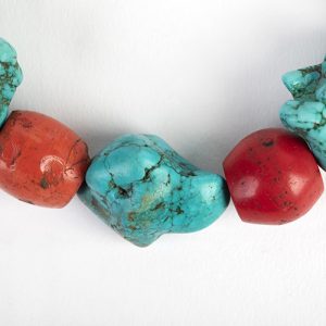 Turquoise large, natural nuggets, large old corals, small turquoise and coral bead spacers sterling hook closure - Image 2