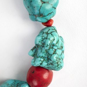 Turquoise large, natural nuggets, large old corals, small turquoise and coral bead spacers sterling hook closure - Image 3