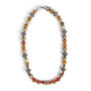 Dzi exceptional  carnelian focal, mixed carnelian and pomtek beads with Navajo sterling spacers and sterling hook closure - Image 1