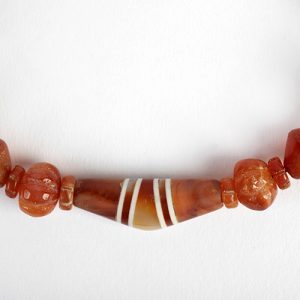 Dzi exceptional  carnelian focal, mixed carnelian and pomtek beads with Navajo sterling spacers and sterling hook closure - Image 2