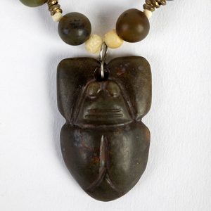 Jade Chinese scrab beetle focal, mixed tiger eye, agate and carved bone beads, gilded spacers and hook closure - Image 2