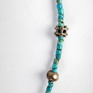 Turquoise inlaid small old silver focal, heishi beads, paired antique silver bead spacers and old silver hook closure - Image 3