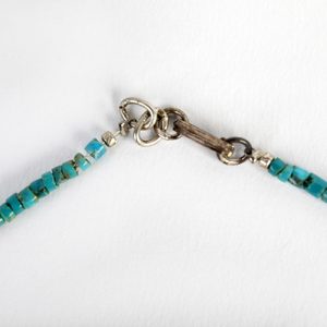 Turquoise inlaid small old silver focal, heishi beads, paired antique silver bead spacers and old silver hook closure - Image 4