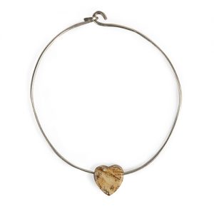 Silver neck ring with stone heart dangler - Image 1